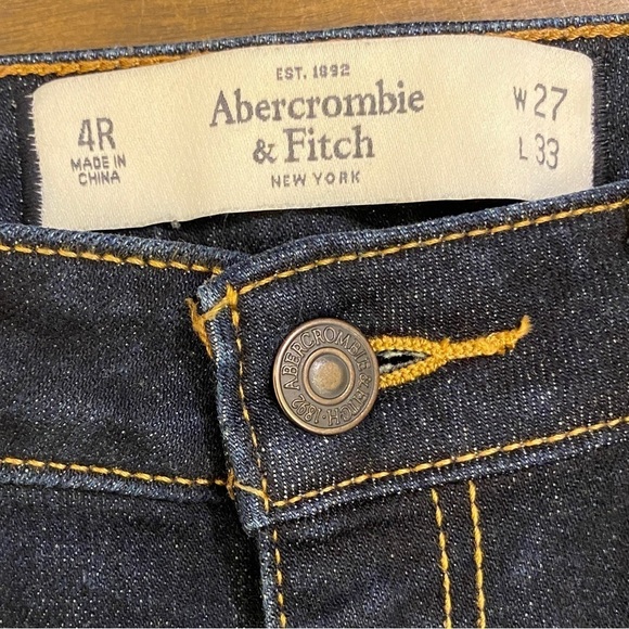 Abercrombie 4 (27) A&F Boot Cut Jeans Sexy Low Rise Dark Indigo Womens Stretch - Picture 9 of 16